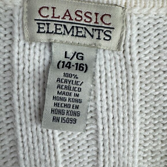 Classic Elements‎ Fisherman Cable Knit Cardigan Sweater L Pockets Ivory Womens - Picture 5 of 7
